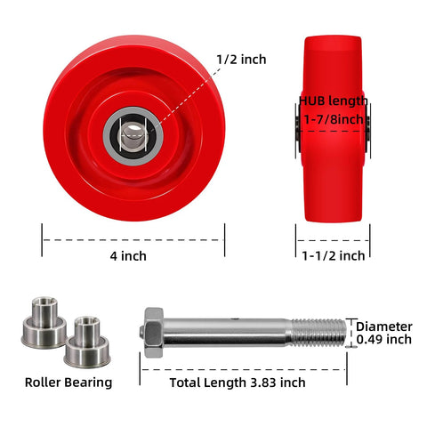 Caster Set Four Inch By One And One Half Inch Solid Polyurethane Wheels Heavy Duty Casters With Half Inch Bore Precision Ball Bearings