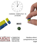 Green Stuff 2 Part Modeling Clay For Miniatures Moldable Putty Modeling Compound 20cm Epoxy Clay being mixed for sculpting.
