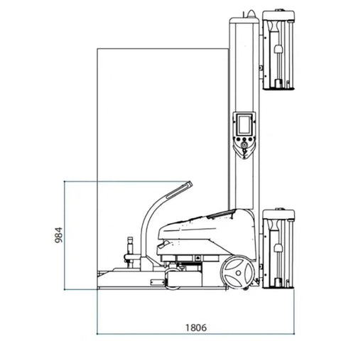 Schematic of an Automatic Pallet Wrapping Machine For Warehouse And Logistics, Heavy Duty Stretch Wrap System, dimensions labeled.