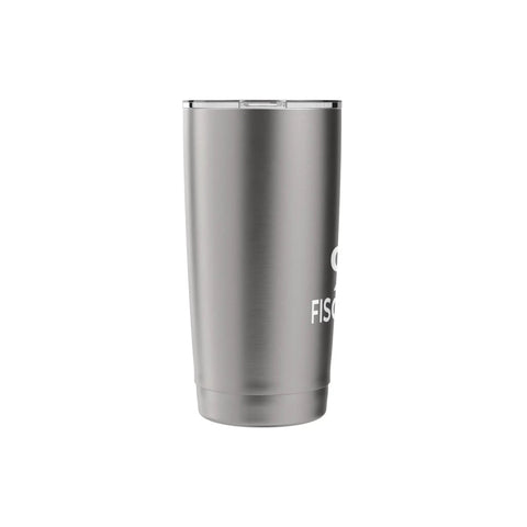 Keep Calm And Go Skiing Stainless Steel Insulated Tumbler, 16 oz, silver, side view with lid
