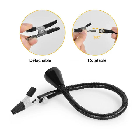 DIY Pro Grade Soldering Station With Flexible Magnetic Helping Hands and 3X LED Magnifying Lamp showing detachable and rotatable clamp
