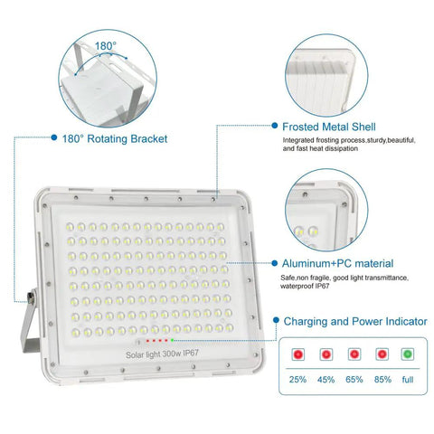 Beast Bright 300W Solar Flood Light With 24000 Lumens IP67 Waterproof Outdoor Security Lighting, detail of features and materials