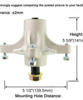 Spindle for 50 Inch Deck Rebuild Kit for TimeCutter Z5000 SS5000 MX5000, height and mounting measurements shown