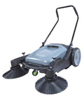 Manual Walk Behind Floor Sweeper With 41 Inch Sweeping Path And 55 Liter Bin No Cord Wrangling Daily Grind Workhorse For Concrete Shop Floors Baby Blue, featuring bristle brushes and durable wheels.