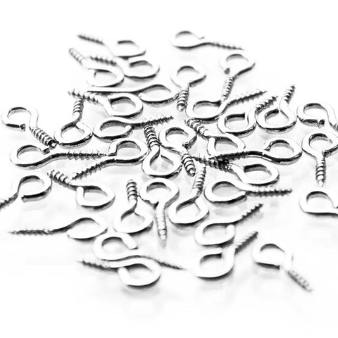 Mini Silver Metal Hoop Eye Pin Screws For DIY Jewelry Making And Craft Projects, Cork Bottle Charms And Tiny Pendant Suspensions, 12mm By 5mm, 100 Pieces, Great For Earrings And Delicate Bead Charms