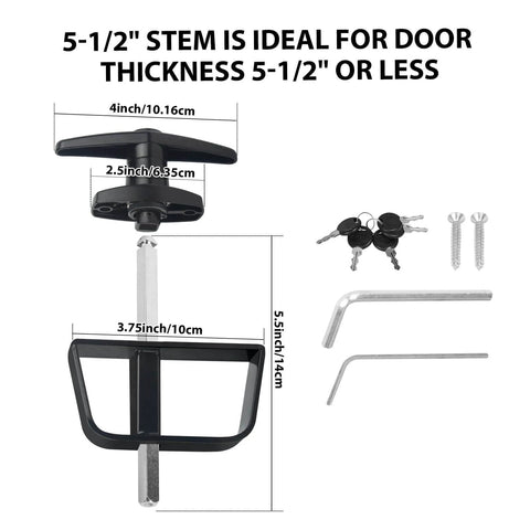 T Handle Shed Door Lock Kit With 5 Keys, Adjustable 5.5 Inch Stem, Beefy Industrial Grade Steel Construction, Rustproof Powder Coat