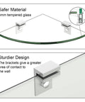 No-Drill Corner Shower Shelf Kit, 9.5 X 9.5 Inch Tempered Glass Shelves with Aluminum F Design Brackets in detail