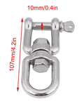 Heavy Duty 304 Stainless Steel Swivel Circle Snap Rolling Shackle 10mm Size, showing 10mm diameter and 107mm length for truck use.
