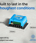 SmartSolar MPPT Solar Charge Controller With Bluetooth For Off Grid Power shown with dimensions 64mm x 98.6mm x 131mm