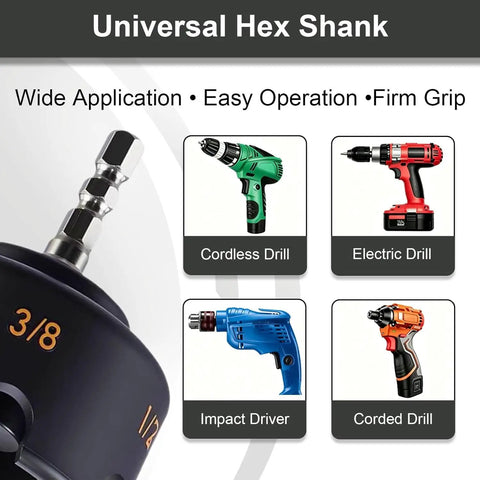 Universal hex shank of Pro Grade Threaded Rod Nut Runner With Hex Shank Slot Wing Nut Driver Drill Attachment.
