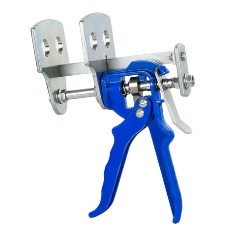 Quad Piston Brake Caliper Press Tool For Quick Replacement Of Single Dual And Quad Calipers, metallic with blue handle.