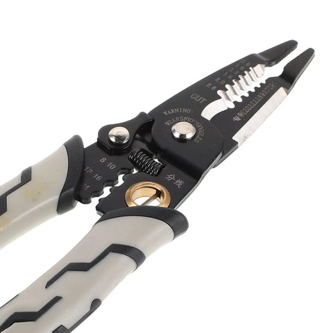Pretyzoom 7-In-1 Cable Stripper And Crimper For Electricians with carbon steel jaws and rubber handles designed for efficient wire stripping.