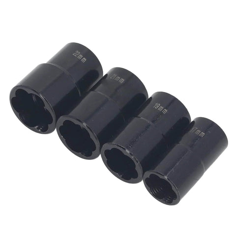 5 Piece Bolt Extractor And Lug Nut Remover Kit For Damaged Fasteners, 1/2 Inch Drive Impact Sockets in 17mm to 22mm, black finish