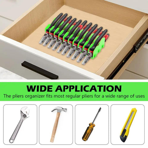 Pliers Organizer Rack With 10 Slots For Pliers And Cutters Non Slip Rubber Base Keeps Your Tools Neat Versatile Tool Storage For Drawer Use Extending Pliers Holder Fits 3 Inch And Above Drawers Green