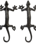 Gecko Shaped Door Pull Handles Set Of 2 In Rustic Dark Coffee Cast Iron, featuring gecko design for interior doors.