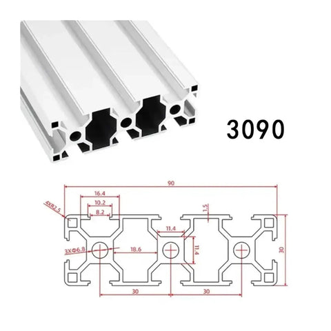 Hella Solid T Slot Aluminum Extrusion Profile Guide Rail Bar For CNC Router And 3D Printer Frame Build, 3090 size with detailed dimensions