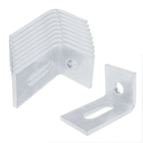 Ten Pack Top Shelf Heavy Duty L Angle Brackets For One Inch Five Eighth Strut Channel With Electrogalvanized Blue Coat And Quick Half Inch Bolt Mounts Built Tough For No Sweat Job Site Rigging Or Commercial Install