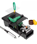 Heavy Duty 1950 Watt Bench Grinder For Jade Polishing And Gemstone Cutting Featuring Variable Speed Control and a black compact design with tools shown.