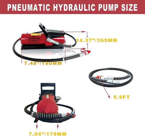 Beefy Heavy Duty High Pressure Pneumatic Foot Operated Hydraulic Pump Delivers 10000 PSI Output 0.7L Reservoir dimensions
