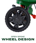 Turf Builder EdgeGuard Mini Broadcast Spreader For Lawns, open spoke wheel design detail, durable construction for easy maneuverability