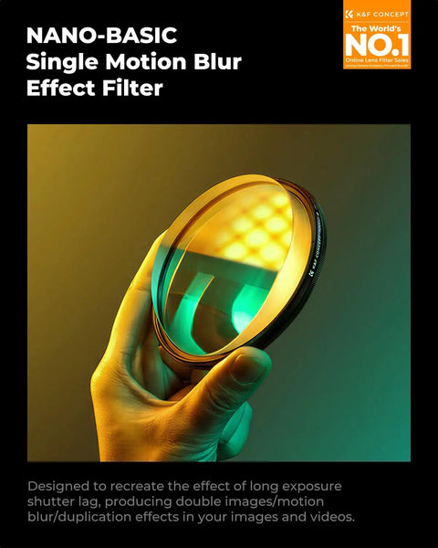82mm Unilateral Blur Ghost Motion Filter for Camera Lens With Clear Optical Glass held at an angle, showing K9 glass.