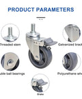 Detailed view of Heavy Duty Swivel Caster Wheels With Top Plate And Brake for Furniture and Workbench, showing features like threaded stem and PU wheels.