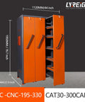 CNC Tool Holder Vertical Drawer Cabinet With Heavy Duty Capacity Tool Storage Rack For Warehouse Workshop Factory Garage And Machining Center Equipment, 1950mm x 1120mm x 700mm, orange steel