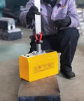 Heavy Duty Permanent Lift Magnet For Steel Plates And Rounds 4400 Lb Capacity Automatic Plunger Design in use with lifting hook