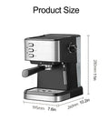 Next Level Counter Slick Semi Automatic Espresso Machine featuring precision temperature control, size dimensions displayed.