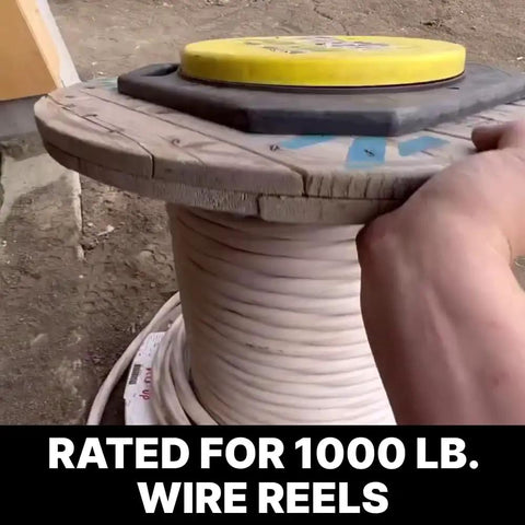 Person using the Tug Wise 1000 Lb Heavy Duty Wire Spool Dispenser With Lazy Susan Turntable Portable 360 Degree Cable Reel Spinner.
