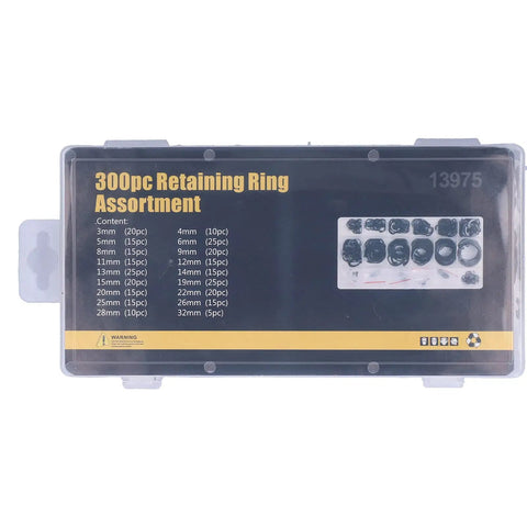 300 Piece Snap Ring Set In Alloy Steel With Pro Grade Durable Plastic Storage Case, showing various ring sizes