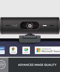 Built Different Brio 501 Full HD Webcam With RightLight 4 Tech 1080p Video Call Camera on monitor with universal clip.