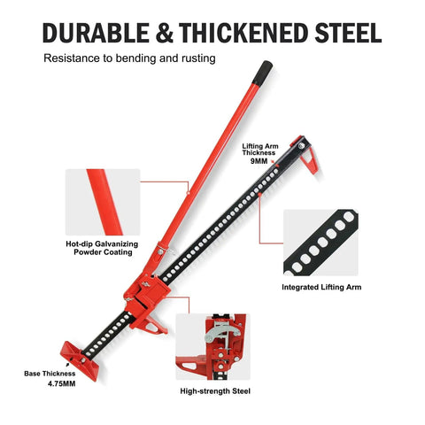 Heavy Duty 3 Ton Farm Jack Ratcheting High Lift With 6600 Lbs Capacity For Off Road ATVs Tractors Trucks And SUVs, red steel frame