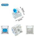 Blue Switch Replacement 3-Pin Mechanical Keyboard Switches, Clicky Feedback, Clear Housing, LED Backlit, 10-pack, dimensions shown
