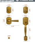 Antique Brass Front Door Handle And Deadbolt Set With Reversible Lever Handleset Dope Security Lock And Key size diagram
