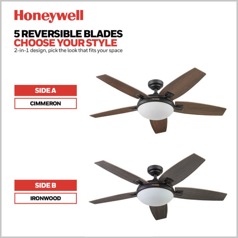 48 Inch Indoor Ceiling Fan With LED Light, Remote Control, Bronze Finish, Reversible Motor, Dual Finish Blades, Energy Efficient