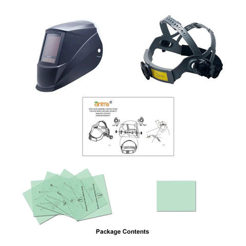 Heavy Duty Pro Grade Wide Shade Auto Darkening Welding Helmet With Solar Power DP9 01 5 To 14 Shade Range package contents