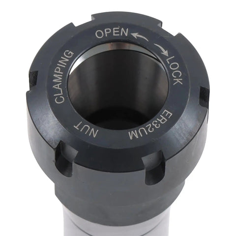 Close-up of Heavy Duty 5C ER32 Collet Holder Chuck for CNC Milling and Lathe Work, showing clamping nut and lock mechanism.