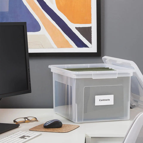 Stackable Clear Plastic Hanging File Box With Snug Snap Lid And Sturdy Side Rails For Letter Legal Documents Sleek Home Office Organizer That Hits Different Daily