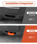 Installation comparison of Tow Hook Covers For Ford Bronco Sport And Maverick FX4 Off-Road Tremor showing before and after.