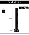 120 Pack M3x30mm Hex Socket Head Cap Screws 12.9 Grade Alloy Steel Black Oxide Full Thread Allen Drive dimensions shown.