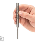 Hand holding 3/16 inch pin punch from Do It All Punch Set With Walnut Block For Metal And Woodworking, 18 Piece Kit