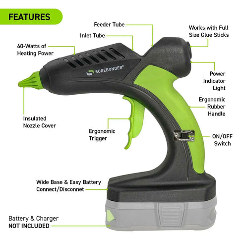 18V Cordless Hot Glue Gun With 60W Internal Heater Reaches 380 Degrees Fahrenheit In Minutes Battery Compatible With Ryobi