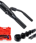 Hydraulic Knockout Hole Punch Driver Kit For Half Inch To Two Inch Conduit And Metal Sheet Punching Go To Heavy Duty Hand Operated Tool Set Conduit Cutters Easy Labor Saving Puncher for Pros And DIY Projects, showing tool with dies and red case