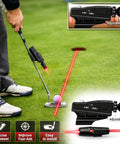 Pro Golf Putting Laser Alignment Tool Features Adjustable Red Laser Line targeting a golf ball on green grass.