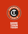 Crescent Tools logo in black and white on an orange background, with text 'More Than Tough' below.