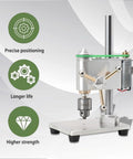 Straight Up Hella Precise Mini Bench Drill Micro Drilling Machine With Adjustable Speed Adapter For Diy Furniture Woodworking Plastics Aluminum And Composite Panels close-up of machine body and chuck.