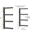 Must Have 4 Level Lumber Storage Rack For Garage Wall Mount Heavy Duty Metal Shelf dimensions and weight capacity details.