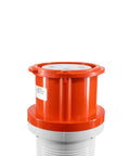 Built Like a Tank 100 Amp Pin and Sleeve Electrical Connector 4 Wire Power Plug 125 250 Volt IP67 Waterproof Grounded Coupler Heavy Duty Industrial Orange close-up view