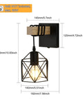 Black Wall Sconce Set With On Off Switch Dimmable Cage Wall Mount Light Fixture Industrial Farmhouse Lighting dimensions shown